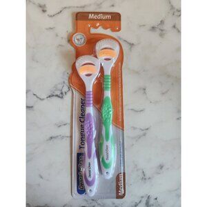 Dental-Clean Medium Tongue Cleaner Set Of 2 Ergonomic Handle & Premium Bristles
